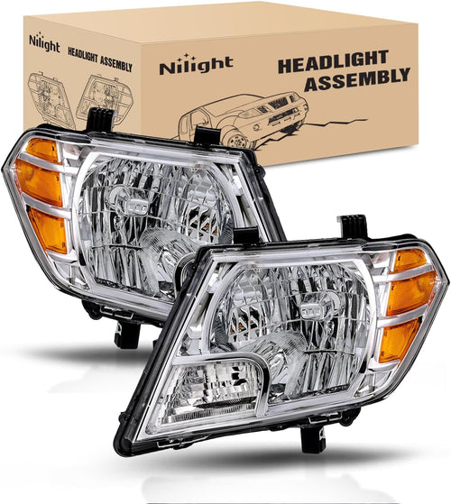 Nilight Headlight Assembly Compatible with 2009-2021 Nissan Frontier | 2009-2021 Nissan Frontier 4-Door Sedan Chrome Housing Amber Reflector