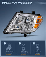 Nilight Headlight Assembly Compatible with 2009-2021 Nissan Frontier | 2009-2021 Nissan Frontier 4-Door Sedan Chrome Housing Amber Reflector, view 2