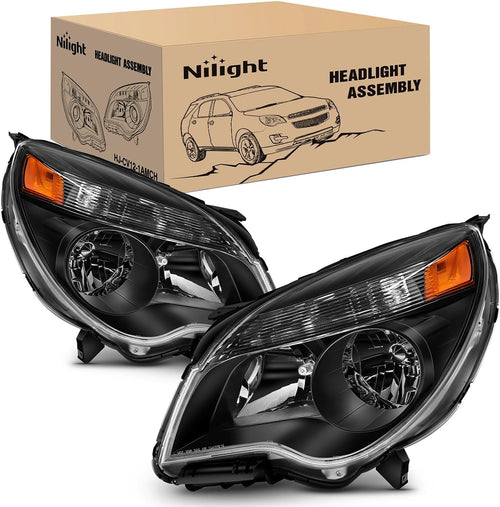 Nilight Headlight Assembly Compatible with 2010 2011 2012 2013 2014 2015 Chevy Chevrolet Equinox LS/LT OE Style Projector Replacement Halogen Headlights Black Housing Amber Reflector Headlamp a pair