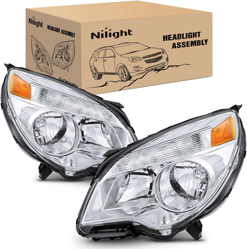 Nilight Headlight Assembly Compatible with 2010 2011 2012 2013 2014 2015 Chevy Chevrolet Equinox LS/LT Replacement Halogen Headlights OE Style Chrome Housing Amber Reflector Headlamp a pair