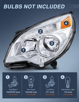 Nilight Headlight Assembly Compatible with 2010 2011 2012 2013 2014 2015 Chevy Chevrolet Equinox LS/LT Replacement Halogen Headlights OE Style Chrome Housing Amber Reflector Headlamp a pair, view 2