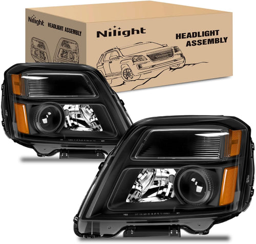 Nilight Headlight Assembly Compatible with 2010 2011 2012 2013 2014 2015 GMC Terrain Halogen Projector OE Style Replacement Headlights Black Housing Amber Reflector Headlamp Passenger and Driver Side