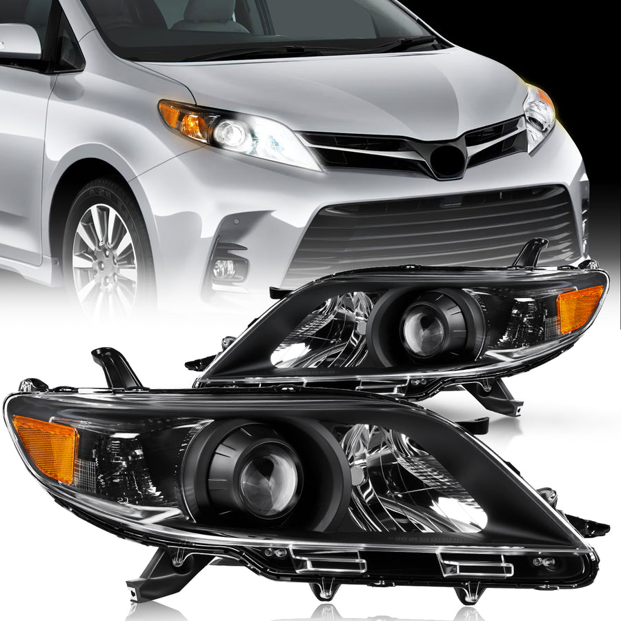 Nilight Headlight Assembly Compatible with 2011 2012 2013 2014 2015 2016 2017 2018 2019 2020 Toyota Sienna Black Housing Amber Reflector Clear Lens Headlights Replacement
