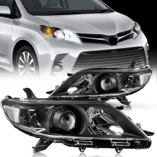 Nilight Headlight Assembly Compatible with 2011 2012 2013 2014 2015 2016 2017 2018 2019 2020 Toyota Sienna Black Housing Clear Reflector Clear Lens Headlights Replacement