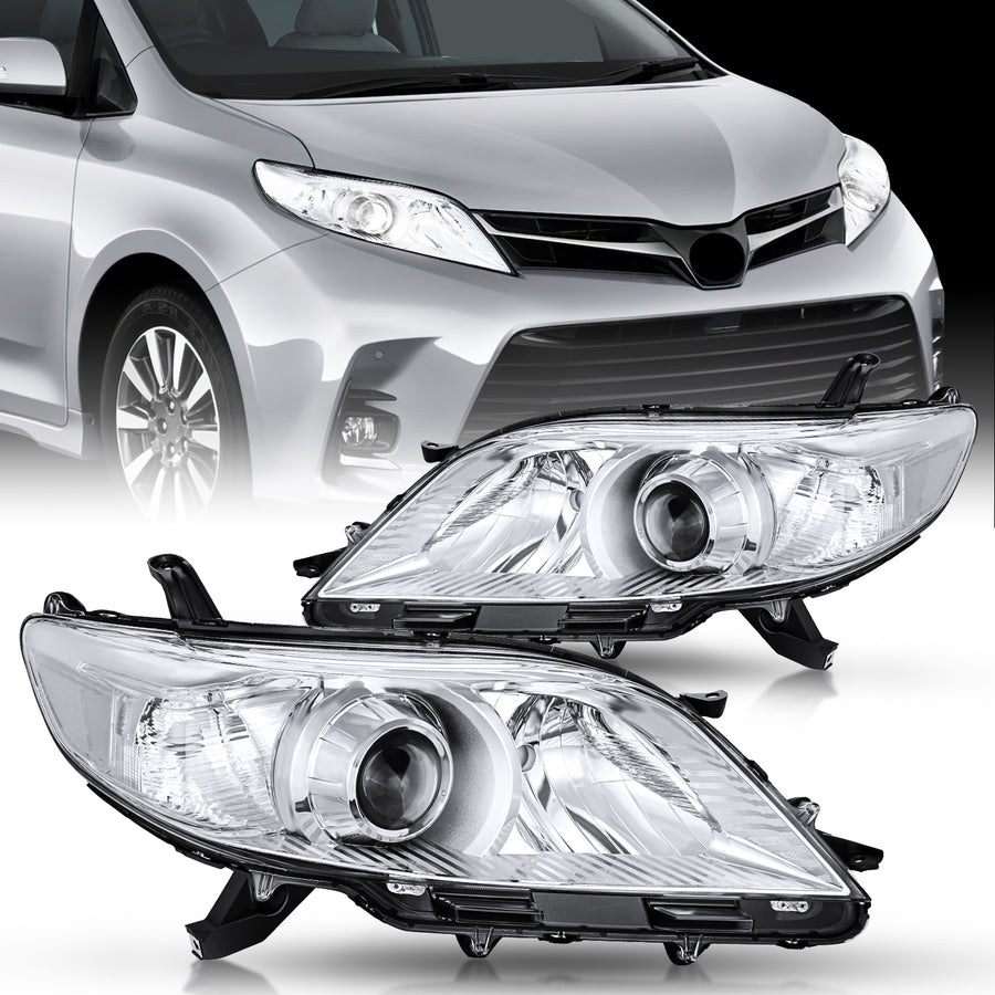 Nilight Headlight Assembly Compatible with 2011 2012 2013 2014 2015 2016 2017 2018 2019 2020 Toyota Sienna Chrome Housing Clear Reflector Clear Lens Headlights Replacement