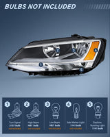 Nilight Headlight Assembly Compatible with 2011-2018 Volkswagen Jetta MK6 | 2011-2018 Volkswagen Jetta MK6 OE Style Replacement Chrome Housing Amber Reflector Halogen Headlamps, view 2