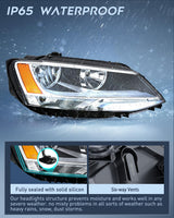 Nilight Headlight Assembly Compatible with 2011-2018 Volkswagen Jetta MK6 | 2011-2018 Volkswagen Jetta MK6 OE Style Replacement Chrome Housing Amber Reflector Halogen Headlamps, view 5