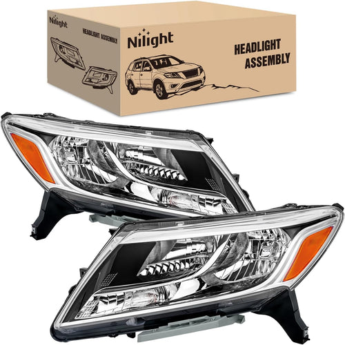 Nilight Headlight Assembly Compatible with 2013-2016 Nissan Pathfinder | 2013-2016 Nissan Pathfinder Halogen Type OE Style Replacement Chrome Housing Amber Reflector Headlamp