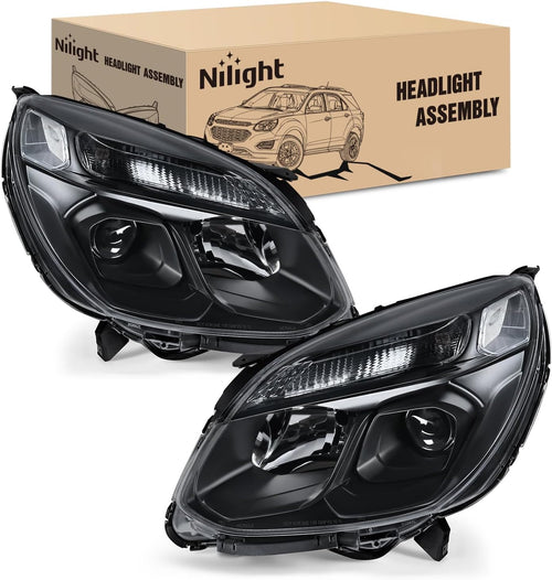 Nilight Headlight Assembly Compatible with 2016 2017 Chevy Equinox OE Style Projector Replacement Halogen Headlights Black Housing Clear Reflector Headlamp Passenger and Driver Side