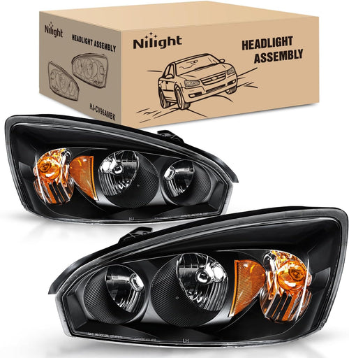 Nilight Headlight Assembly fit 2004-2007 Chevy Malibu 2008 Classic | 2004-2007 Chevrolet Chevy Malibu 2008 Classic OE Headlamp Replacement Black Housing Amber Reflector