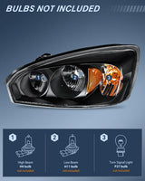 Nilight Headlight Assembly fit 2004-2007 Chevy Malibu 2008 Classic | 2004-2007 Chevrolet Chevy Malibu 2008 Classic OE Headlamp Replacement Black Housing Amber Reflector, view 2