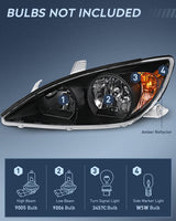 Nilight Headlight Assembly for 2002 2003 2004 Toyota Camry LE/XLE Headlamps Replacement Black Housing Amber Reflector Clear Lens Driver and Passenger Side, view 2