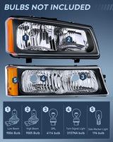Nilight Headlight Assembly for 2003 2004 2005 2006 Chevy Silverado Avalanche 1500 1500HD 2500 2500HD 3500 Chevrolet Pickup Replacement Headlamp Black Housing Amber Reflector Bumper Lamp Set, view 2