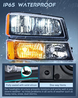 Nilight Headlight Assembly for 2003 2004 2005 2006 Chevy Silverado Avalanche 1500 1500HD 2500 2500HD 3500 Chevrolet Pickup Replacement Headlamp Black Housing Amber Reflector Bumper Lamp Set, view 4
