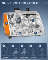 Nilight Headlight Assembly for 2007 2008 2009 2010 2011 2012 2013 2014 Chevy Avalanche Tahoe Suburban 1500 2500 Replacement Headlamp Bumper Lamp Set Chrome Housing Amber Reflector, view 2