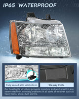 Nilight Headlight Assembly for 2007 2008 2009 2010 2011 2012 2013 2014 Chevy Avalanche Tahoe Suburban 1500 2500 Replacement Headlamp Bumper Lamp Set Chrome Housing Amber Reflector, view 4