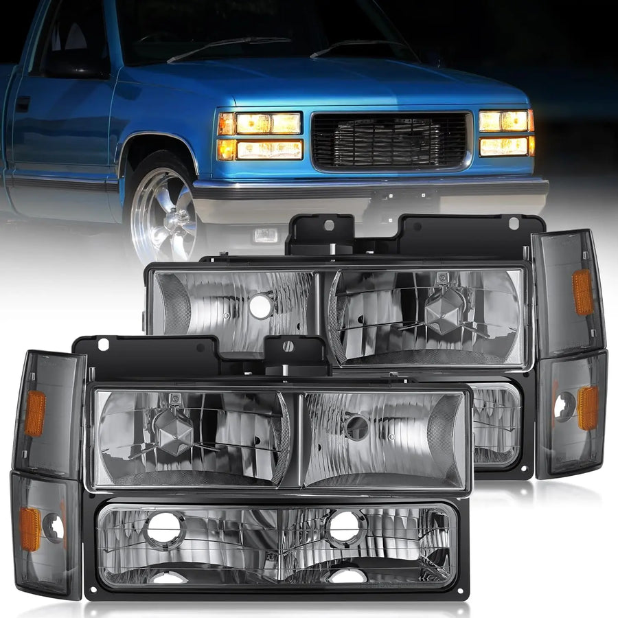 Nilight 1988 1989 1990 1991 1992 1993 Chevrolet GMC C/K 1988 1989 1990 1991 1992 1993 Silverado Suburban Sierra Blazer Tahoe Yukon Headlight Assembly Smoke Housing Amber Reflector