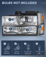 Nilight 1988 1989 1990 1991 1992 1993 Chevrolet GMC C/K 1988 1989 1990 1991 1992 1993 Silverado Suburban Sierra Blazer Tahoe Yukon Headlight Assembly Smoke Housing Amber Reflector, view 2