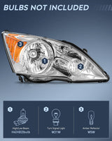 Nilight Headlights Assembly for Honda CRV(CR-V) 2007 2008 2009 2010 2011 Headlamp Chrome Housing Amber Reflector, view 2