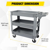 Nilight Heavy Duty 3-Shelf Plastic Utility Cart - 550 lbs Capacity Rolling Service Cart with 5 Inch TPU Silent Wheels & Integrated Tool Handle - Grey, view 2