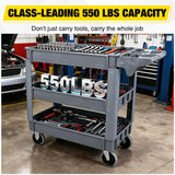 Nilight Heavy Duty 3-Shelf Plastic Utility Cart - 550 lbs Capacity Rolling Service Cart with 5 Inch TPU Silent Wheels & Integrated Tool Handle - Grey, view 3