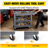Nilight Heavy Duty 3-Shelf Plastic Utility Cart - 550 lbs Capacity Rolling Service Cart with 5 Inch TPU Silent Wheels & Integrated Tool Handle - Grey, view 5