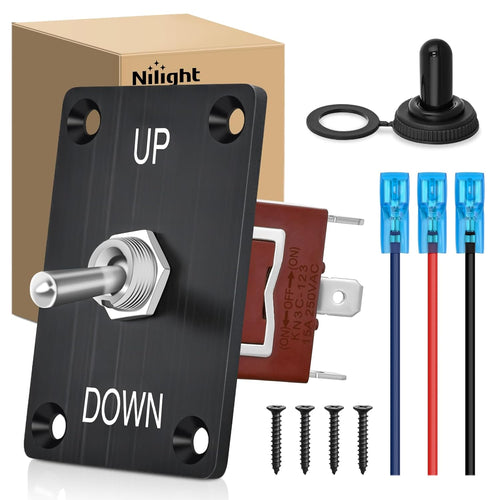 Nilight Heavy Duty Momentary Toggle Switch Waterproof 3 Pin 3 Position (ON)-Off-(ON) SPDT 12V DC 30A with Up-Down Mounting Panel and Weatherproof Cap Cover for Auto Car Marine Boat Automotive
