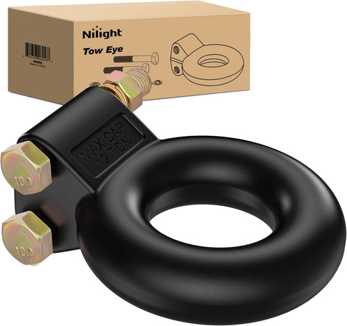 Nilight Heavy Duty Pintle Hitch Lunette Ring Tow Eye, 3 Inch ID, 26,455 lbs (12T) Capacity, Black Powdercoat,Trailers and Towing Accessories