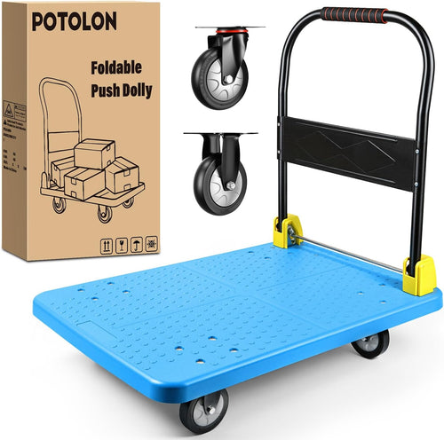 Nilight Heavy Duty Platform Cart 1100 lbs Push Cart Dolly with 5 Inch TPR Wheels 35.4 x 23.6 Inch PP Deck Flatbed Cart Platform Truck for Home Garage Warehouse Use Black