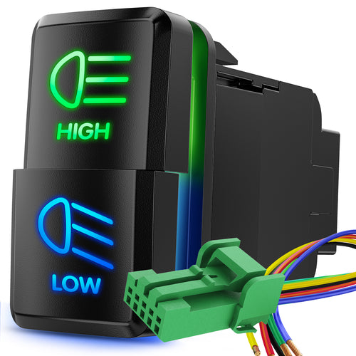 Nilight High Beam & Low Beam Dual Push Button Switch 12V ON Off Switches with Connector Wire Kit 1.54 Inchx 0.83 Inch Replacement for Toyota Tacoma Tundra 4Runner FJ Cruiser Hilux Fortuner
