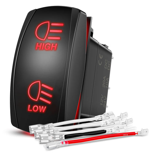 Nilight High Low Beam Headlights Rocker Switch Toggle On/Off/On DPDT 7Pin 12V 24V High/Low Jumper Wires for Cars Trucks Caravans Trailer Tractor RV SUV ATV UTV