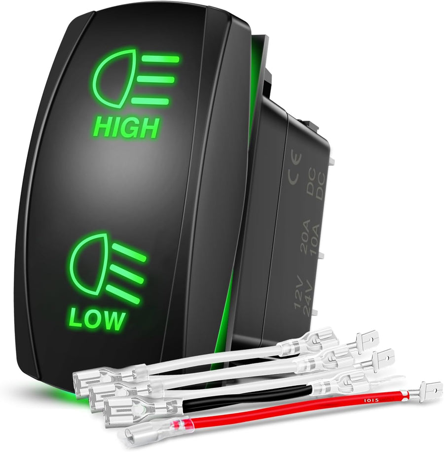 Nilight High Low Beam Headlights Rocker Switch Toggle On/Off/On DPDT 7Pin 12V 24V High/Low Jumper Wires for Cars Trucks Caravans Trailer Tractor RV SUV ATV UTV