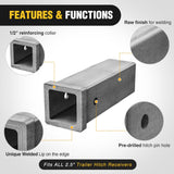 Nilight Hitch Adapter 2.5Inch x 10Inch Combo Bar Trailer Receiver Tube Weld-on Raw Steel Hitch Bar, view 3
