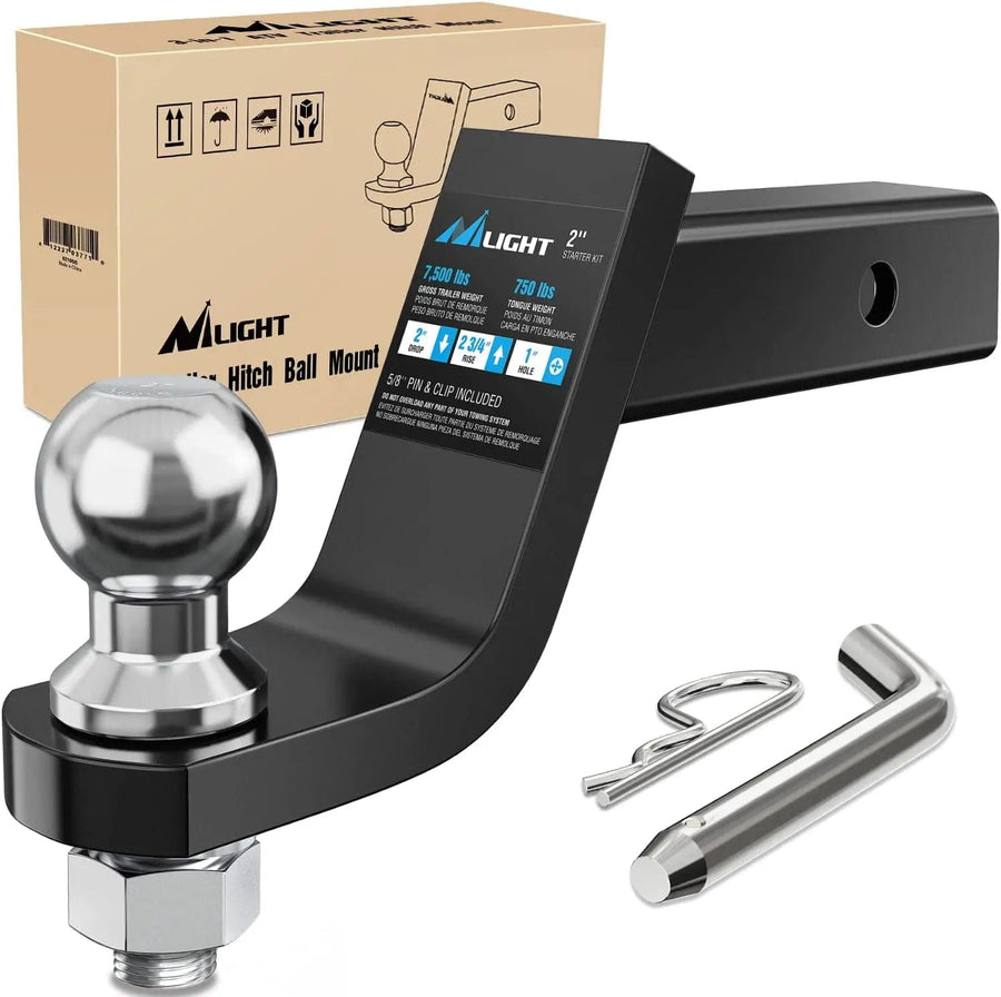 Nilight Hitch Ball Mount with 2 Inch Ball (2 Inch Shank, 7500 lbs, 4 Inch Drop)