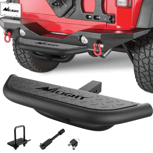 Nilight Hitch Step 2inch Hitch Receiver Rear Bumper Guard Protector Upgraded Textured Black Step Bar with Hitch Lock & U-Bolts Stabilize