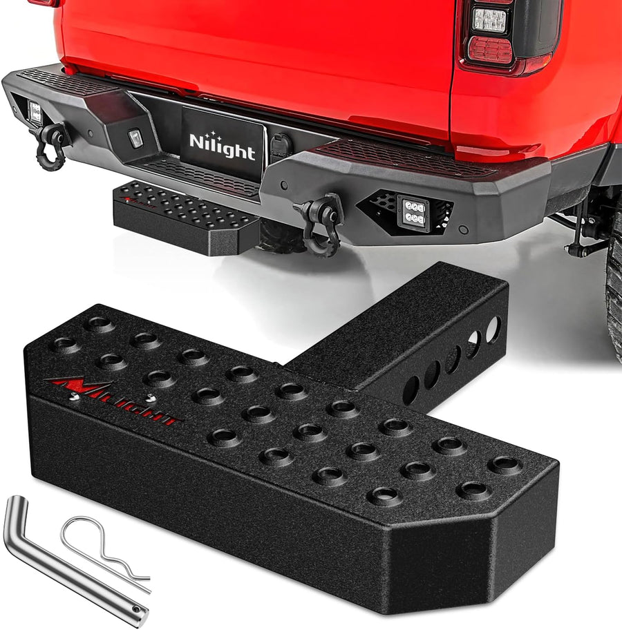 Nilight Hitch Step with 2 Inch Hitch Receiver Rear Bumper Guard Protector 11.9 Inch with 5/8 Inch Hitch Pin Clip Upgraded Textured Black Anti Slip Hitch Step Bar for Pickup Truck Car SUV