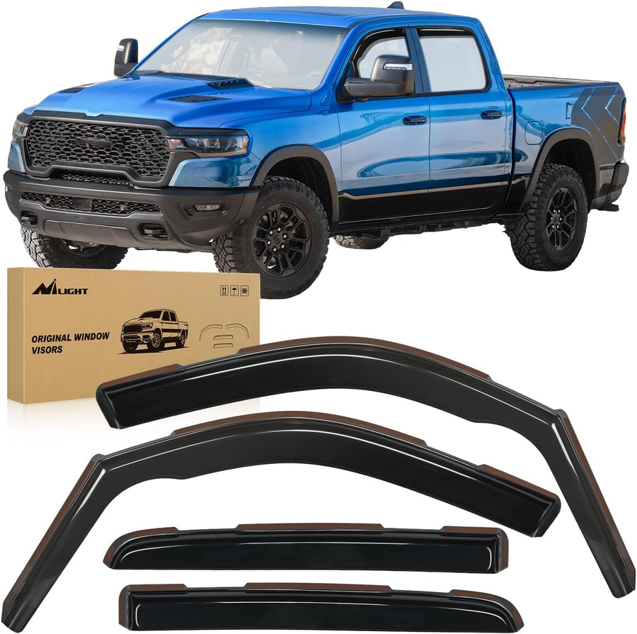 Nilight in Channel Rain Guards for Dodge RAM 1500 2019-2026 Crew Cab Side Window Vent Visors for Rainy Weather, Highway Driving, Sun Glare & Wind Noise Reduction-4pcs