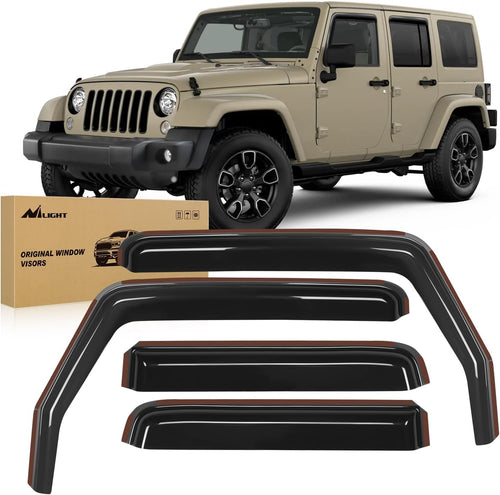 Nilight in Channel Rain Guards for Wrangler JK 2007 2008 2009 2010 2011 2012 2013 2014 2015 2016 2017 2018 Unlimited 4-Door Window Deflectors, Vent Window Visors