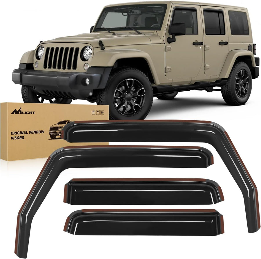 Nilight in Channel Rain Guards for Wrangler JK 2007 2008 2009 2010 2011 2012 2013 2014 2015 2016 2017 2018 Unlimited 4-Door Window Deflectors, Vent Window Visors