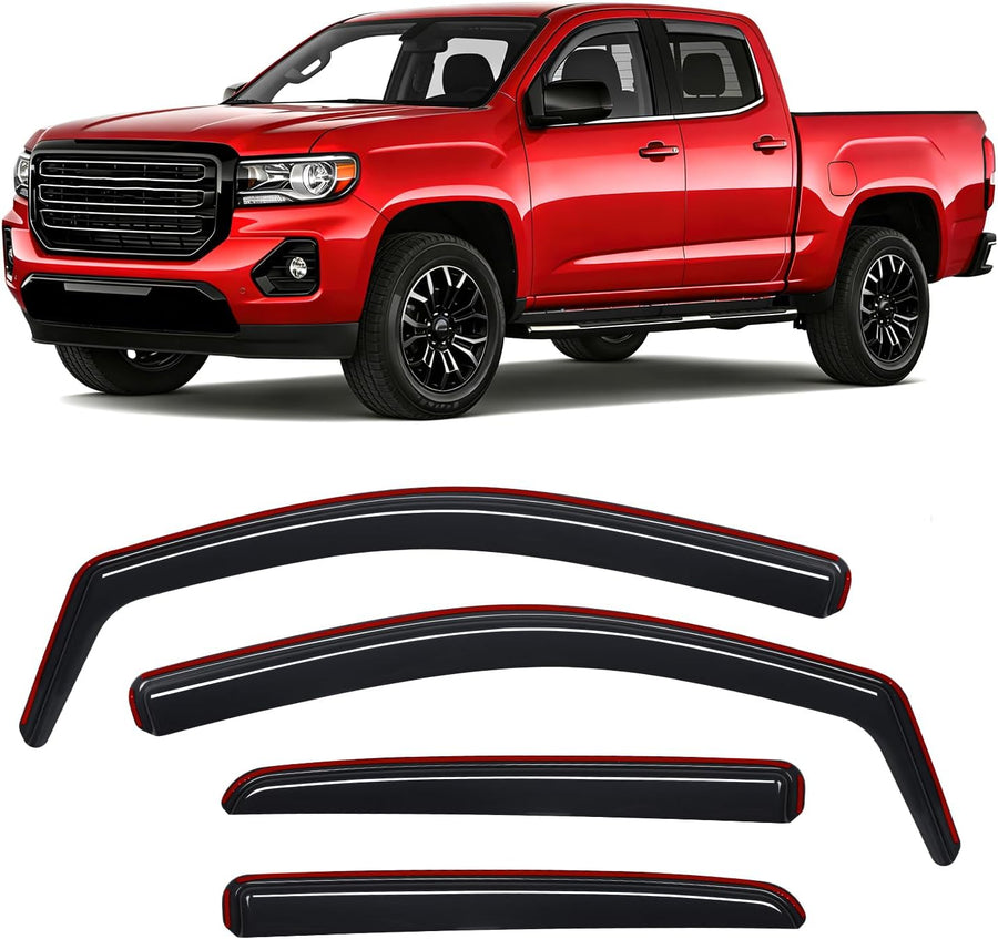 Nilight in Channel Window Visors for Chevy Colorado GMC Canyon 2015-2022 Crew Cab, Smoke Rain Guards, Clip-On Installation, Wind Deflectors for Sun Rain Ventilation-4PCS