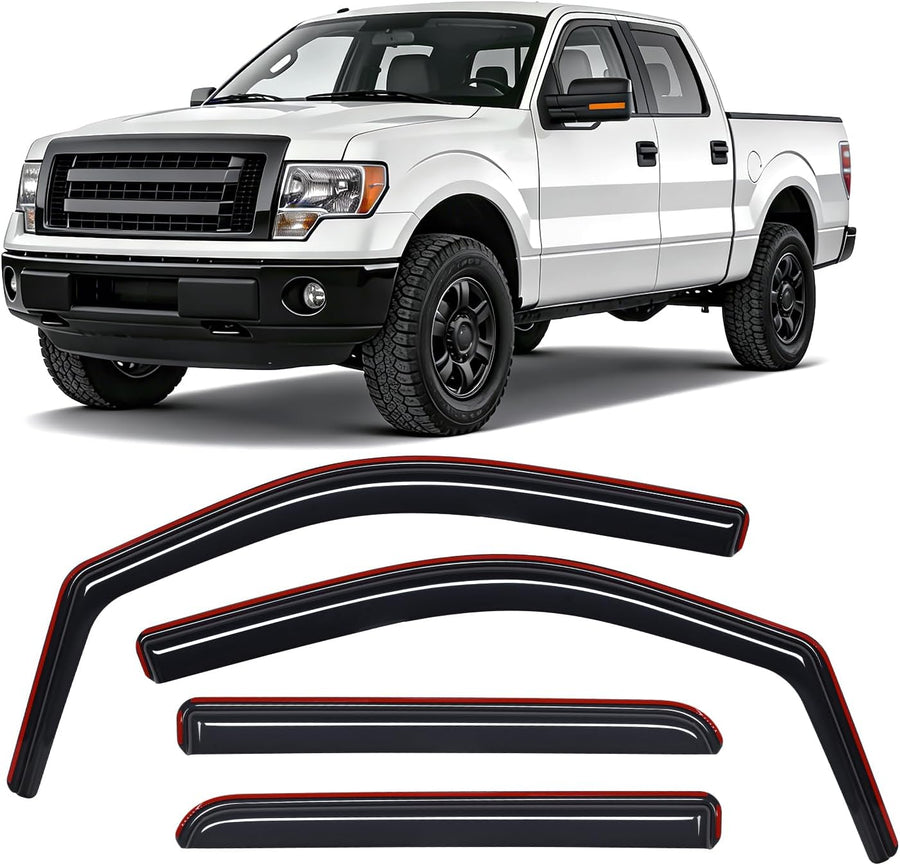 Nilight in Channel Window Visors for Ford F150 2009-2014 Crew Cab, Smoke Rain Guards, Clip-On Installation, Wind Deflectors for Sun Rain Ventilation-4PCS