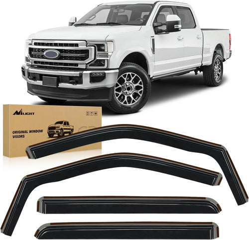 Nilight in-Channel Window Visors for Ford F250 F350 F450 F550 Super Duty Crew Cab 2017–2022, Inside Mount Rain Guards, Smoke Tinted Window Deflectors, Wind & Rain Protection, 4PCS