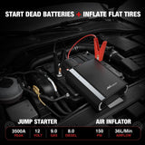 Nilight Jump Starter with Air Compressor 3500A 150PSI Portable Car Battery Booster 9.0 Gas & 8.0L Diesel with Auto-Shutoff Digital Tire Inflator 12V Battery Power Supply w/Large LCD Display, view 3