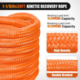 Nilight Kinetic Recovery Tow Rope Kit with 2 Soft Shackle 1-1/8inx30ftt Heavy Duty Offroad Tow Rope Snatch Strap Towing Strap kit 48,000LBS for UTV ATV SUV Truck Car Jeep Tractor, view 3