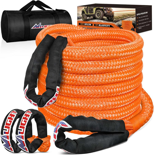 Nilight Kinetic Recovery Tow Rope Kit with 2 Soft Shackle 1 Inch x 20ft Heavy Duty Offroad Tow Rope Snatch Strap Towing Strap kit 48,000LBS for UTV ATV SUV Truck Car Jeep Tractor