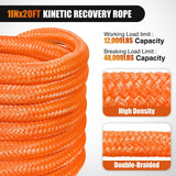 Nilight Kinetic Recovery Tow Rope Kit with 2 Soft Shackle 1 Inch x 20ft Heavy Duty Offroad Tow Rope Snatch Strap Towing Strap kit 48,000LBS for UTV ATV SUV Truck Car Jeep Tractor, view 4
