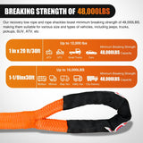Nilight Kinetic Recovery Tow Rope Kit with 2 Soft Shackle 1 Inch x 20ft Heavy Duty Offroad Tow Rope Snatch Strap Towing Strap kit 48,000LBS for UTV ATV SUV Truck Car Jeep Tractor, view 6