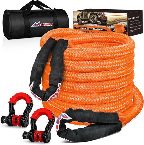 Nilight Kinetic Recovery Tow Rope Kit with 3/4 Inch Anti-Theft D-Ring Shackles 1 Inch x 30ft Heavy Duty Offroad Tow Rope Snatch Strap Towing Strap kit 48,000LBS for UTV ATV SUV Truck Car Jeep Tractor