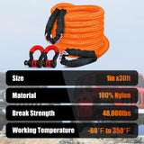 Nilight Kinetic Recovery Tow Rope Kit with 3/4 Inch Anti-Theft D-Ring Shackles 1 Inch x 30ft Heavy Duty Offroad Tow Rope Snatch Strap Towing Strap kit 48,000LBS for UTV ATV SUV Truck Car Jeep Tractor, view 6