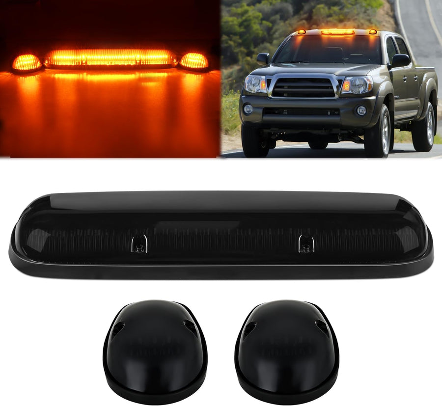 Nilight LED Cab Marker Lights 3 PCS Roof Running Light LED Smoke Lens Amber Cab Clearance Light Compatible with 2002-2007 Chevy Silverado GMC Sierra 1500 1500HD 2500 2500HD 3500